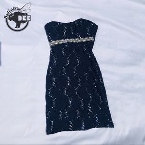 My Michelle strapless blue lace sequin dress size3